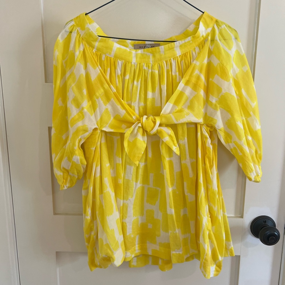 See By Chloe Yellow and White Patterned Blouse